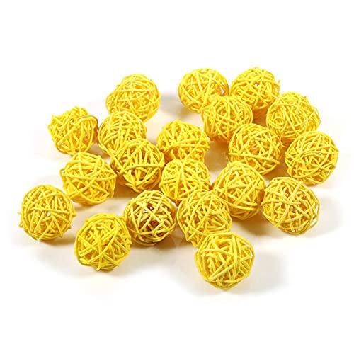 Ejoyous Rattankugeln Dekokugeln Rattanbälle 20 Stück 5 Farben natürliche Handarbeit für Hochzeit Weihnachten Geburtstag Deko Fotoprops (Yellow) von Ejoyous