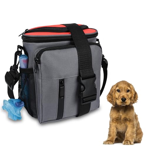 Elalove Leckerlitasche für Hunde, Futterbeutel Hundetraining mit Reißverschluss, Gürteltasche für Hunde mit Kotbeutelspender, Leckerlibeutel im für Reisen, Spaziergang von Elalove