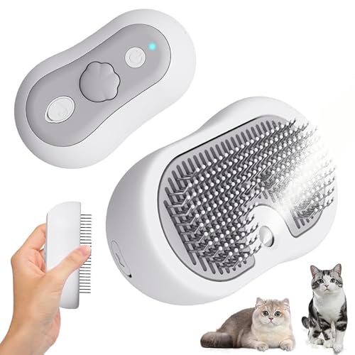 Katzenbürste mit Sprühfunktion, 3-in-1 Fellbürste Katze & Katzenkamm zur Fellpflege, Massage und Unterwollenentfernung, Haustierbürste mit 20ml Flasche und USB-Kabel, Grau von Elalove