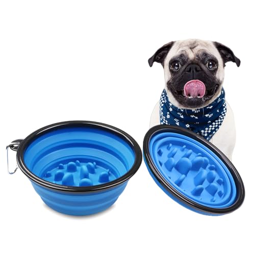 Elecpioneev Zusammenklappbarer Hundenapf mit langsamem Futternapf, tragbarer Reise-Haustiernapf mit Karabiner, leicht und faltbar, für Hunde und Katzen, ideal für Outdoor-Abenteuer, 340 ml, Blau + Elecpioneev Zusammenklappbarer Hundenapf mit langsamem Futternapf, tragbarer Reise-Haustiernapf mit Karabiner, leicht und faltbar, für Hunde und Katzen, ideal für Outdoor-Abenteuer, 340 ml, Blau + von Elecpioneev