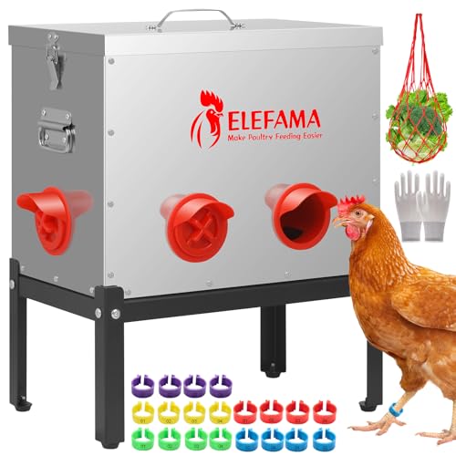 Automatischer Hühner-Futterspender aus Metall mit Beinen, Verriegelungsdeckel, 6 Anschlüsse, 18,1 kg, großer Geflügel-Futterspender für Gemüse, hängende Schnur, Beutel, Beinringe, Ente, Hühnerstall Automatischer Hühner-Futterspender aus Metall mit Beinen, Verriegelungsdeckel, 6 Anschlüsse, 18,1 kg, großer Geflügel-Futterspender für Gemüse, hängende Schnur, Beutel, Beinringe, Ente, Hühnerstall von Elefama