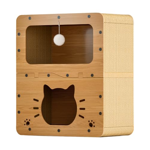 ELEGAIF Katzenkratzhaus, Katzenkratzbrett Katzenhöhle mit hängendem Ball Spielzeug, Großer Raum Karton Katzenbett Höhle, Geeignet für Katzen zum Ausruhen und Kratzen Katzenkratzpad (MZBW03) von Elegaif