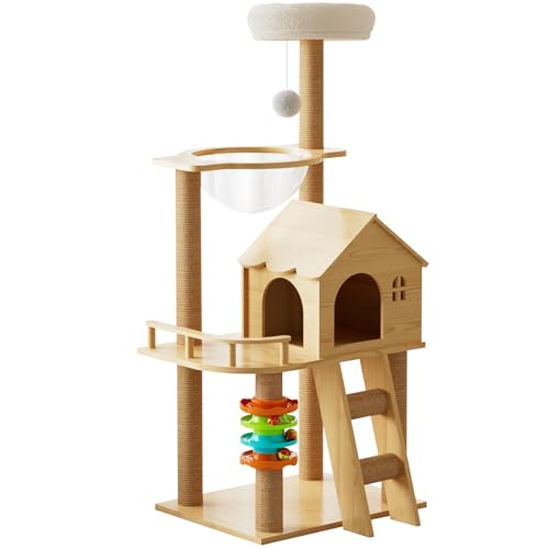 Elegaif Kratzbaum aus Holz, Turm für Indoor-Katzen, 120 cm, moderner Katzenturm mit Sisalüberzug und Sitzstange, Katzenhaus mit Acrylkuppel für kleine und große Katzen Elegaif Kratzbaum aus Holz, Turm für Indoor-Katzen, 120 cm, moderner Katzenturm mit Sisalüberzug und Sitzstange, Katzenhaus mit Acrylkuppel für kleine und große Katzen von Elegaif