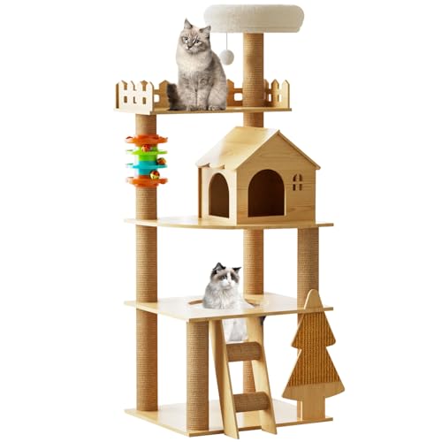 Elegaif Kratzbaum aus Holz, Turm für Indoor-Katzen, 154,2 cm, moderner Katzenturm mit Sisalüberzogenen Kratzbäumen und Sitzstange, Katzenhaus mit Acryl-Hängematte für kleine und große Katzen Elegaif Kratzbaum aus Holz, Turm für Indoor-Katzen, 154,2 cm, moderner Katzenturm mit Sisalüberzogenen Kratzbäumen und Sitzstange, Katzenhaus mit Acryl-Hängematte für kleine und große Katzen von Elegaif