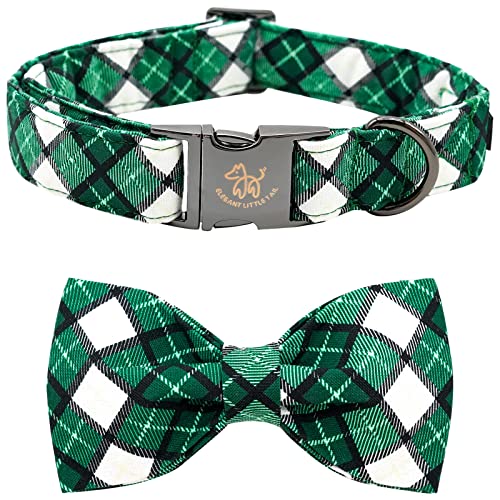 Elegant Littel Tail Hundehalsband, Hundehalsband mit Fliege, grün Karierte Hundehalsbänder Geschenk Hund Fliege Haustierhalsband Einstellbare Hundehalsbänder für mittlere Hunde von Elegant little tail