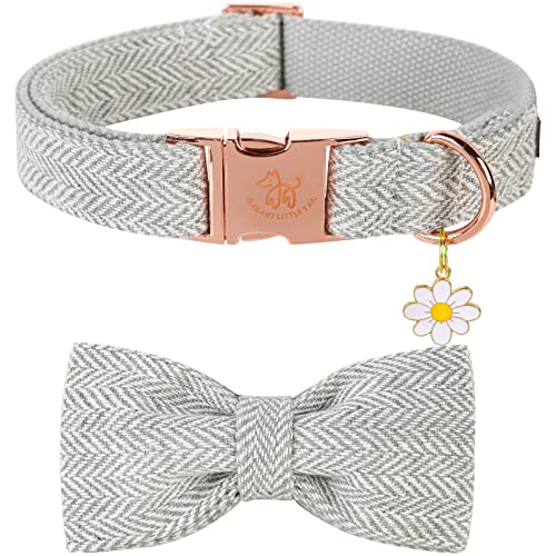 Elegant Little Tail Hundehalsband Mit Schleife - Herringbone Grau, Strapazierfähiges Halsband für X-Large Hunde von Elegant little tail