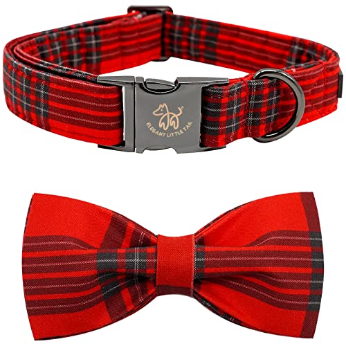 Elegant Little Tail Hundehalsband Mit Schleife - Weihnachten Kariertes Halsband für Junge Mädchen Hunde, Verstellbar für Kleine Mittelgroße Hunde von Elegant little tail