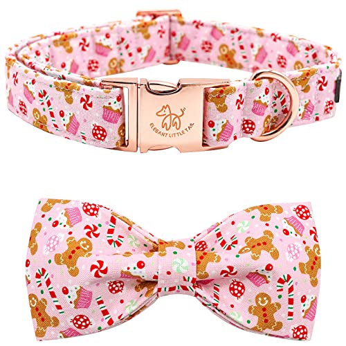 Elegant Little Tail Hundehalsband Mit Schleife - Weihnachten Lebkuchenmann Fliege für Junge Mädchen Hunde, Verstellbar für Kleine Mittelgroße Hunde von Elegant little tail