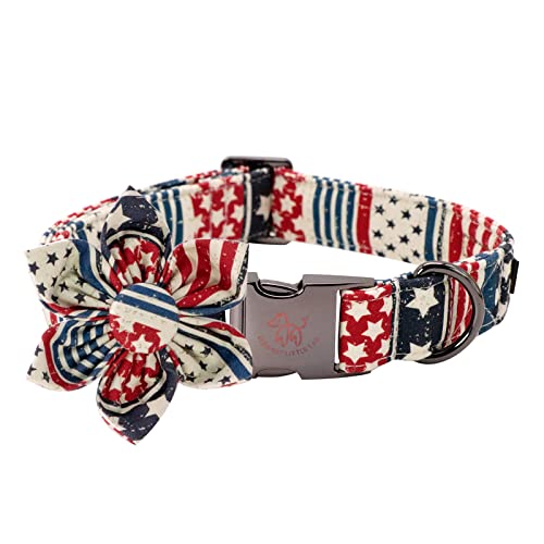 Elegant little tail Hundehalsband mit US-Flagge, niedliches abnehmbares Hundehalsband mit Blume, Geschenk, Haustierhalsband, verstellbares Hundehalsband für große Hunde von Elegant little tail