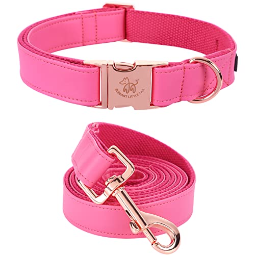 Elegant little tail Hundehalsband und Leine aus Leder, Rosa, langlebiges Hundehalsband, Mädchen- oder Jungenhalsband, verstellbare Hundehalsbänder für mittelgroße Hunde, Hals 34-55,88cm von Elegant little tail