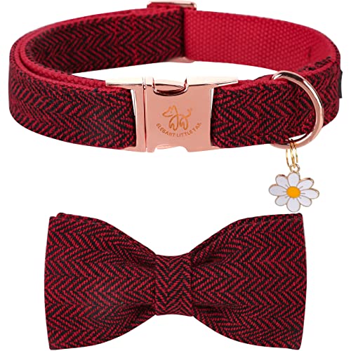 Elegant little tail Weihnachts-Hundehalsband mit Schleife – Herringbone Red Black Hundehalsband Bow Langlebiges Bowtie-Halsband für kleine Hunde von Elegant little tail