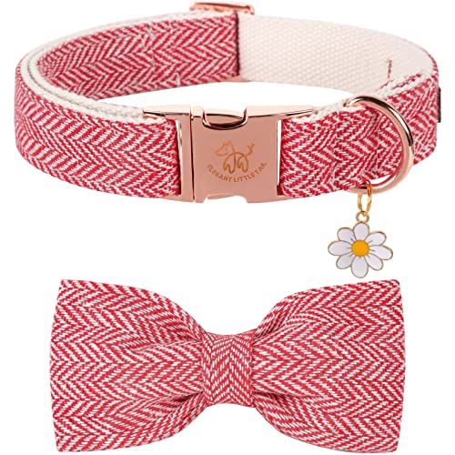 Elegant Little Tail Weihnachts-Hundehalsband Mit Schleife - Herringbone Rot Weiß, Langlebiges Fliegehalsband für X-Small-Hunde von Elegant little tail