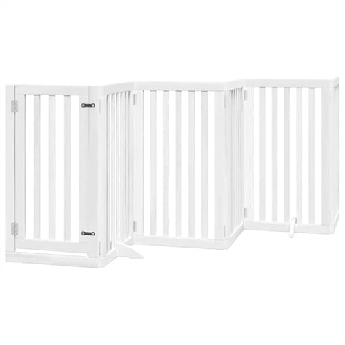 Eleganz 6-TLG. Hundetor mit Tür faltbar aus Pappelholz - Weiß 300 cm - Sicherheitszaun für Hunde - Stabiles Gartentor für Garten, Terrasse und Balkon - Ideal für Haustiere von Eleganz