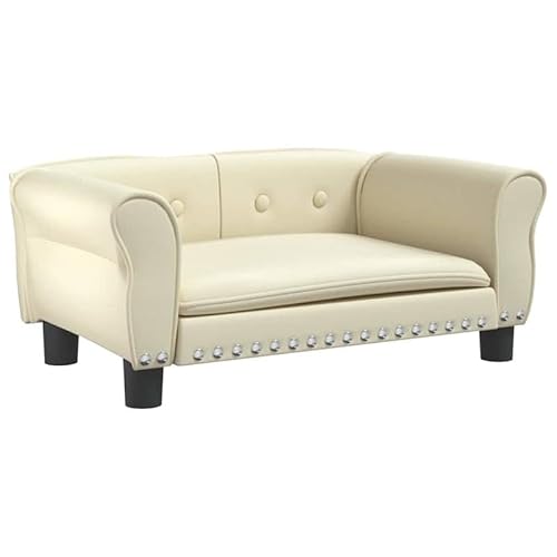 Eleganz Hundebett Creme 70x45x30 cm Kunstleder - Luxus Hundebett für Hunde Aller Größen, wasserabweisend & pflegeleicht, perfekt für Wohnung und Haus von Eleganz