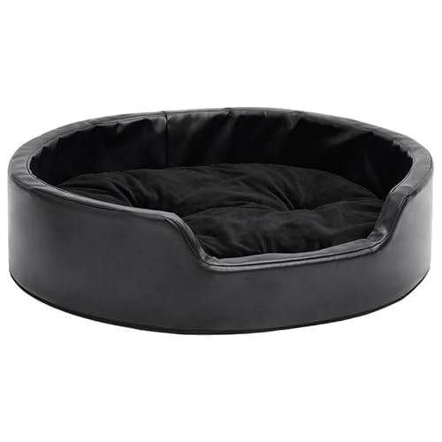 Eleganz Hundebett Schwarz 69x59x19 cm - Weiches Plüsch & Kunstleder Hundebett für Hunde Aller Größen - Bequemes Hundekissen für Wohnung, Haus & Reise - Leicht zu reinigen & langlebig von Eleganz