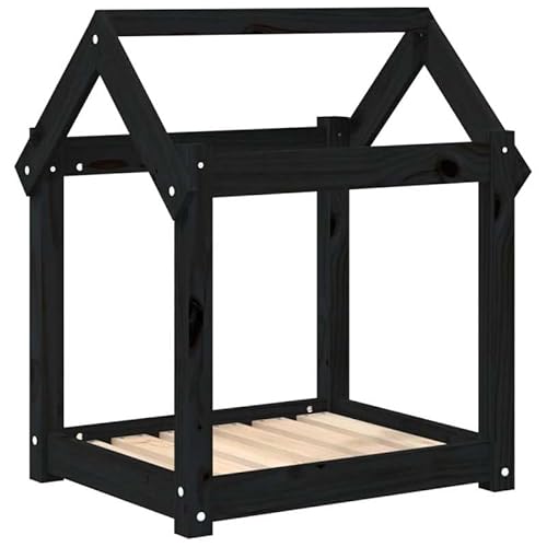 Eleganz Hundebett aus Massivholz Kiefer 61x50x70 cm - Langlebiges & Stabiles Hundebett für Hunde Aller Größen - Perfekt für Wohnung, Haus & Garten - Schwarze Designoptik von Eleganz
