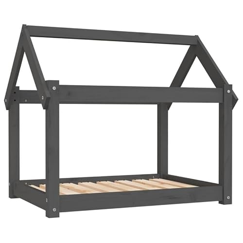 Eleganz Hundebett aus Massivholz Kiefer - Grau 81x60x70 cm - Langlebiges & Bequemes Hundebett für Mittelgroße Hunde - Perfekt für Wohnung & Haus von Eleganz