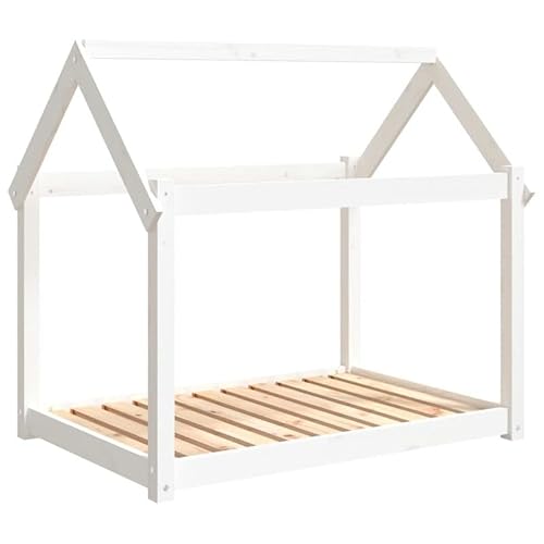 Eleganz Hundebett aus Massivholz Kiefer - Weiß 101x70x90 cm - Langlebig & Bequem für Hunde Aller Größen - Perfekt für Wohnung, Haus & Garten von Eleganz