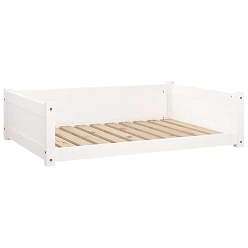Eleganz Hundebett aus Massivholz Kiefer - XXL Hundekorb (95,5x65,5x28 cm) für große Hunde - Bequemes & langlebiges Hundebett mit weißer Holzoptik - Ideal für Wohnung und Haus von Eleganz