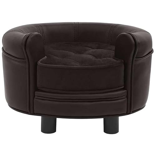 Eleganz Hundesofa braun 48x48x32 cm - Kuscheliges Hundebett aus Plüsch & Kunstleder für kleine bis mittelgroße Hunde - Bequemer Schlafplatz für Wohnung, Haus & Balkon von Eleganz