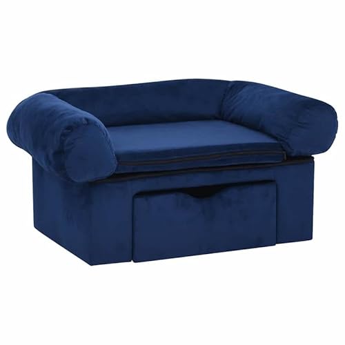 Eleganz Hundesofa mit Schublade - Plüsch Hundebett 75x50x38 cm blau - Luxus Hundebett für Hunde Aller Größen - Bequemer Schlafplatz mit Stauraum - Perfekt für Wohnzimmer oder Schlafzimmer von Eleganz