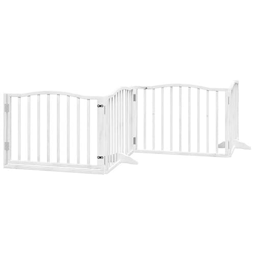 Eleganz Hundetor faltbar aus Pappelholz | 4-TLG. weiß | 320 cm | Sicherheitsbarriere für Hunde | Ideal für Haus und Garten von Eleganz