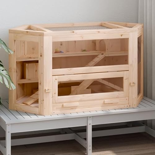 Hamsterkäfig aus massivem Tannenholz 80x40x43 cm – Natürliches & ungiftiges Gehege für Kleintiere mit Acryl- und PVC-Elementen | Robustes Sperrholz für langlebige Haltbarkeit von Eleganz