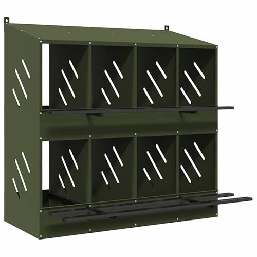 Hühner-Nistkasten aus Metall mit 8 Fächern - Olivgrün - Robustes kaltgewalztes und verzinktes Blech für Kleintiergehege - Langlebig und witterungsbeständig - Ideal für Hühnerhaltung im Freien von Eleganz