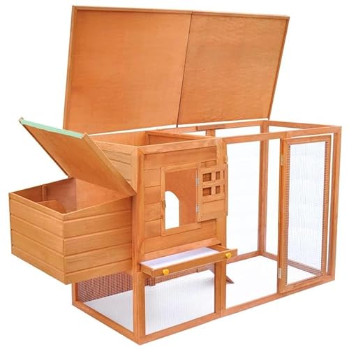 Hühnerstall aus Holz mit Legenest - Robust & Wetterfest - Perfekt für Kleintiere wie Hühner im Garten - Praktische Lösung für artgerechte Haltung von Eleganz