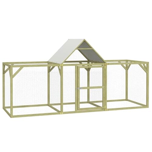 Hühnerstall aus massivem Kiefernholz, grün imprägniert, mit verzinktem Stahl & Polyester - 300x100x150 cm - Langlebig & wetterfest für Kleintiergehege von Eleganz