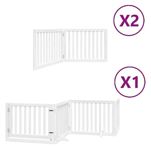 Hundetor mit Tür aus Pappelholz - 8-teilig, faltbar, weiß (640 cm) - Ideal für Garten & Terrasse - Robust & langlebig für sicheren Hundezugang von Eleganz