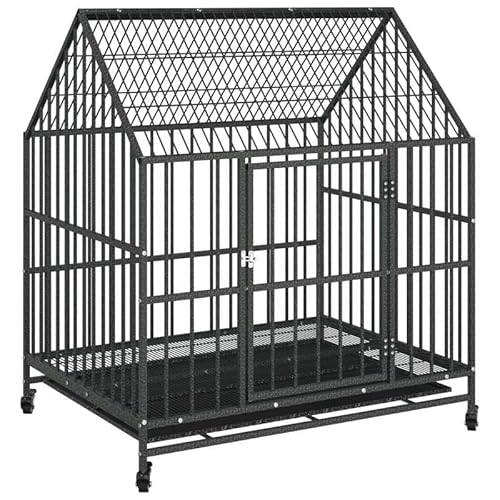 Hundezwinger mit Rollen aus schwarzem verzinktem Stahl – Mobiler Hundekäfig für Garten, Terrasse & Transport – Robust & Sicher von Eleganz