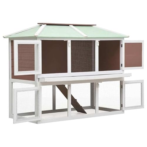 Kaninchenstall aus lackiertem Tannenholz & Sperrholz - 2-stöckiges Gehege für Kleintiere, robust & pflegeleicht - Ideal für drinnen & draußen von Eleganz