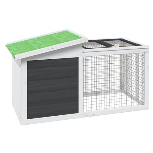 Kaninchenstall aus massivem Kiefernholz & Sperrholz | Grauer Kleintierstall 100,5x54x55 cm | Robustes Gehege für Kaninchen & Nager | Ideal für Innen- & Außenbereich von Eleganz