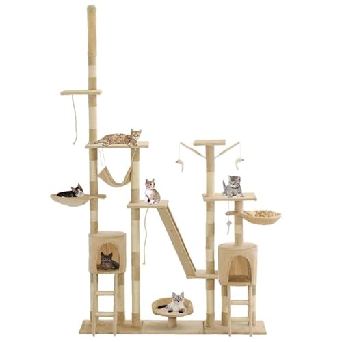 Katzen-Kratzbaum XL 230-250 cm mit Sisal-Säulen – Plüsch-Katzenbett für große Katzen, Robustes Spanplatten-Gestell, weicher Liegeplatz, kratzfester Sisal – Ideal für Wohnzimmer & Katzenzimmer von Eleganz