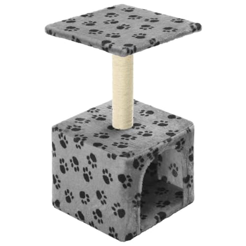 Katzen-Kratzbaum mit Sisal-Bezug 55 cm Grau Pfoten-Aufdruck - Stabiles Katzenbett für Wohnung & Haus, Kratzfläche für Katzenpfoten von Eleganz