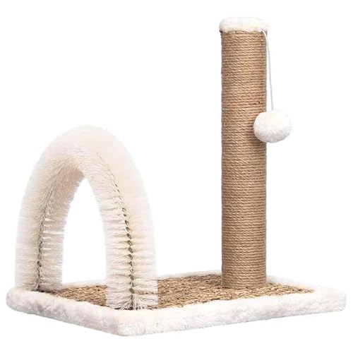 Katzenbaum mit Fellpflegebogen & Kratzsäule - Plüsch Katzenbett aus Spanplatte & Seegras - Kuscheliges Schlafplatz für Katzen von Eleganz
