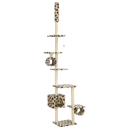 Katzenbaum mit Sisal-Kratzsäulen 260 cm Beige Pfoten-Muster - Hoher Kratzbaum für Katzen mit Schlafplatz, Kratzfläche und Spielbereich, ideal für Wohnung oder Haus Katzenbaum mit Sisal-Kratzsäulen 260 cm Beige Pfoten-Muster - Hoher Kratzbaum für Katzen mit Schlafplatz, Kratzfläche und Spielbereich, ideal für Wohnung oder Haus von Eleganz