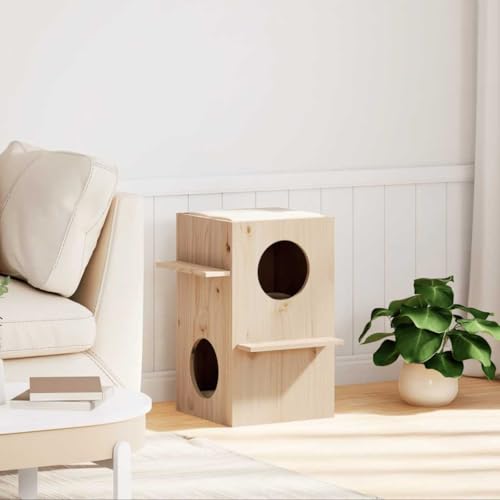 Katzenhaus aus Massivholz Kiefer 43x43x60 cm - Gemütliches Katzenbett für Innen & Außen, Langlebig & Natürlich - Perfekter Rückzugsort für Ihre Katze von Eleganz