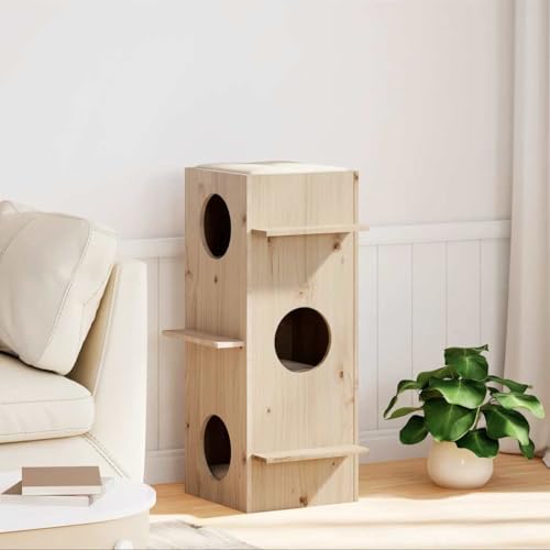 Katzenhaus aus Massivholz Kiefer 43x43x90 cm - Natürliches Katzenbett für Innen & Außen, Langlebig & Stilvoll - Perfekter Rückzugsort für Ihre Katze von Eleganz