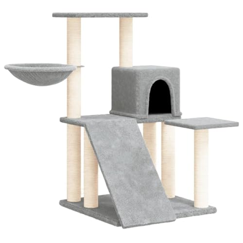 Kratzbaum für Katzen, Kratzbaum mit Sisal-Kratzsäulen in Hellgrau (82 cm) – Stabiles Katzenbett für Wohnung & Haus, Kratzpfosten für natürliches Kratzverhalten von Eleganz