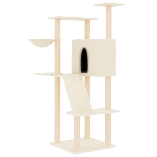 Kratzbaum für Katzen 143 cm mit Sisal-Kratzsäulen - Stabiles Katzenbett für Wohnzimmer & Schlafzimmer - Kratzbaum cremefarben für Wohnungskatzen Kratzbaum für Katzen 143 cm mit Sisal-Kratzsäulen - Stabiles Katzenbett für Wohnzimmer & Schlafzimmer - Kratzbaum cremefarben für Wohnungskatzen von Eleganz