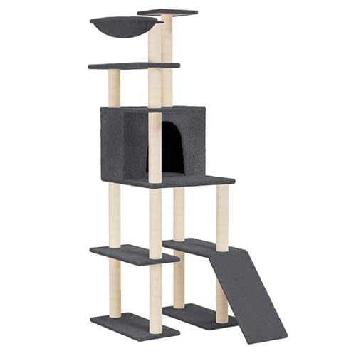Kratzbaum für Katzen - Dunkelgrauer Kratzbaum mit Sisal-Kratzsäulen (166 cm) - Stabiles Katzenbett für Wohnung & Haus - Platzsparend & Langlebig von Eleganz