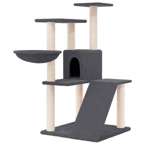 Kratzbaum für Katzen - Dunkelgrauer Kratzbaum mit Sisal-Kratzsäulen (94 cm) - Stabiles Katzenbett für Wohnung & Haus - Entspricht natürlichen Kratzbedürfnissen von Eleganz
