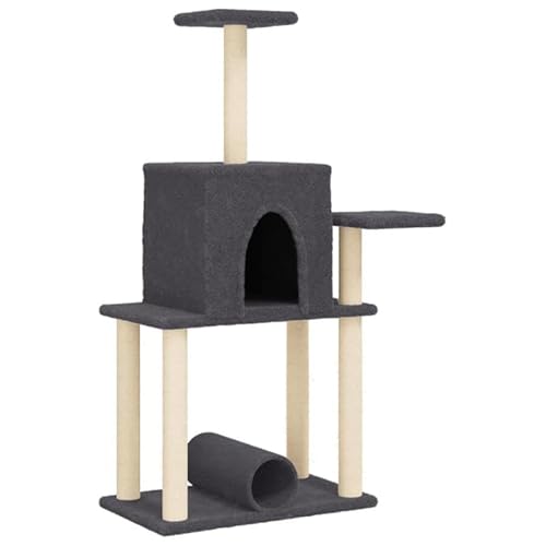 Kratzbaum für Katzen - Kratzbaum mit Sisal-Kratzsäulen aus Holzwerkstoff und Plüsch, 122 cm dunkelgrau - Stabiles Katzenbett für Wohnung und Haus von Eleganz
