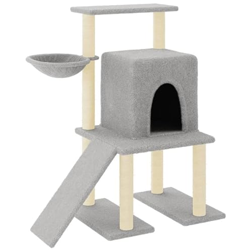 Kratzbaum für Katzen - Kratzbaum mit Sisal-Kratzsäulen aus Holzwerkstoff und Plüsch, Höhe 96,5 cm, hellgrau - Ideal für kleine Wohnungen und Katzenbetten von Eleganz