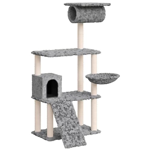 Kratzbaum für Katzen mit Sisal-Kratzsäulen - 131 cm Katzenschlafplatz aus Holzwerkstoff & Plüsch - Stabiles Kratzmöbel für Wohnzimmer von Eleganz