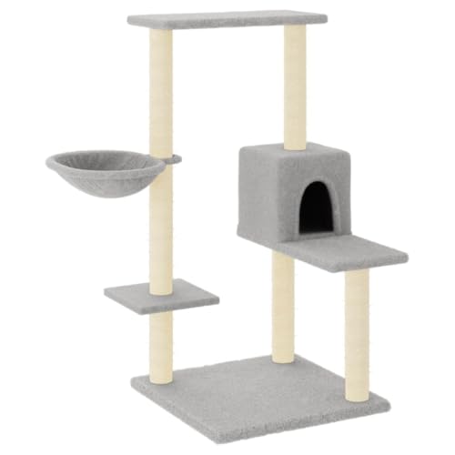 Kratzbaum für Katzen mit Sisal-Kratzsäulen - 95 cm hellgrau, stabiles Katzenbett für Wohnung & Haus, Kratzfeste Lösung für Möbelschutz von Eleganz
