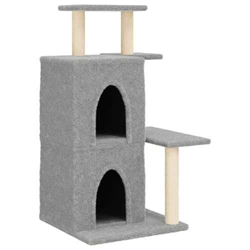Kratzbaum für Katzen mit Sisal-Kratzsäulen - Hellgrauer Katzenbaum aus Holzwerkstoff & Plüsch - 97 cm hoch für kleine Räume - Stabiles Katzenspielzeug für aktive Katzen von Eleganz