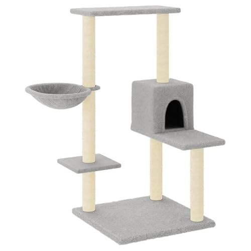 Kratzbaum für Katzen mit Sisal-Kratzsäulen & Plüsch - 95 cm Höhe - Grauer Kratzbaum aus Holzwerkstoff - Stabiles Katzenbett für Wohnung & Haus von Eleganz